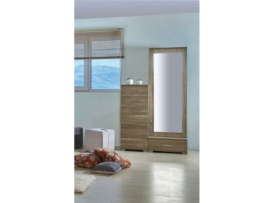 LINE CHEST OF DRAWERS HIGH AND BOUDOIR MIRROR (AL)