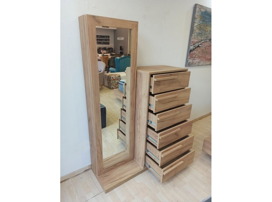 RUSTIC CHEST OF DRAWERS HIGH & BOUDOIR MIRROR (TS)